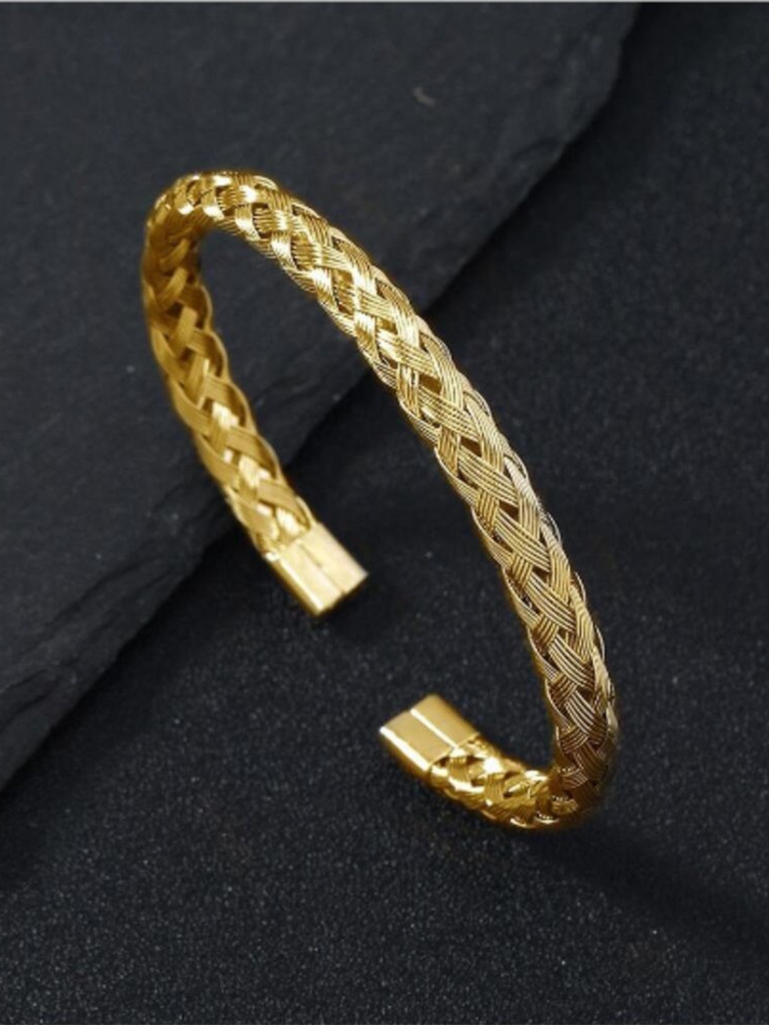 

MEENAZ Men Gold Plated Stainless Steel Cuff Bracelet