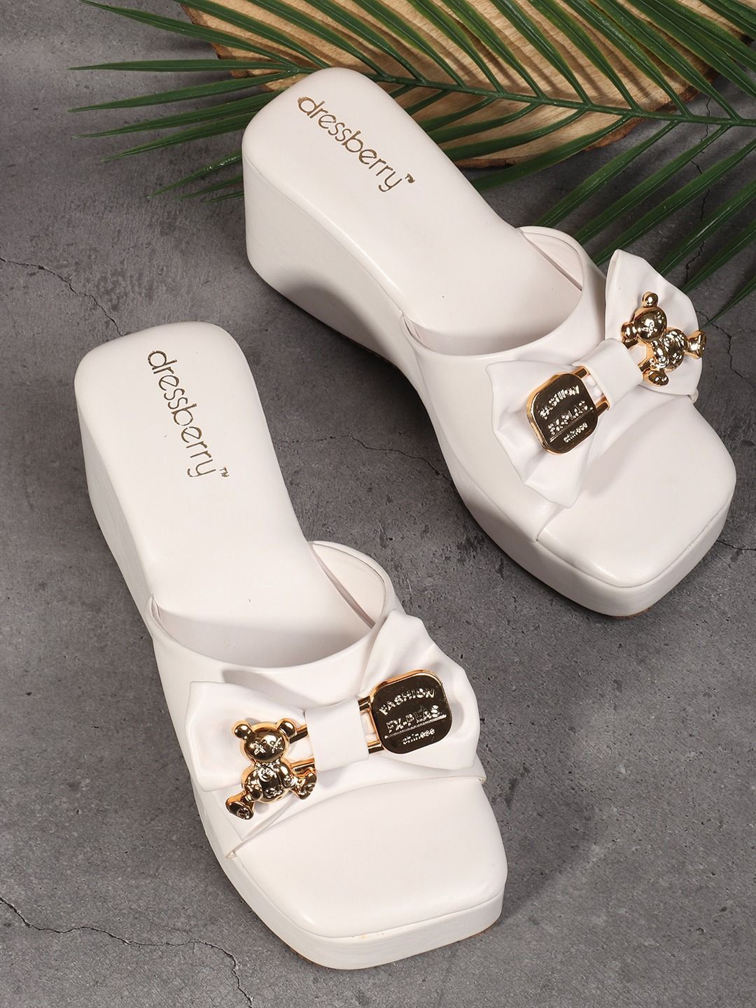 

DressBerry Women Embellished Platform Sandals With Bow, White
