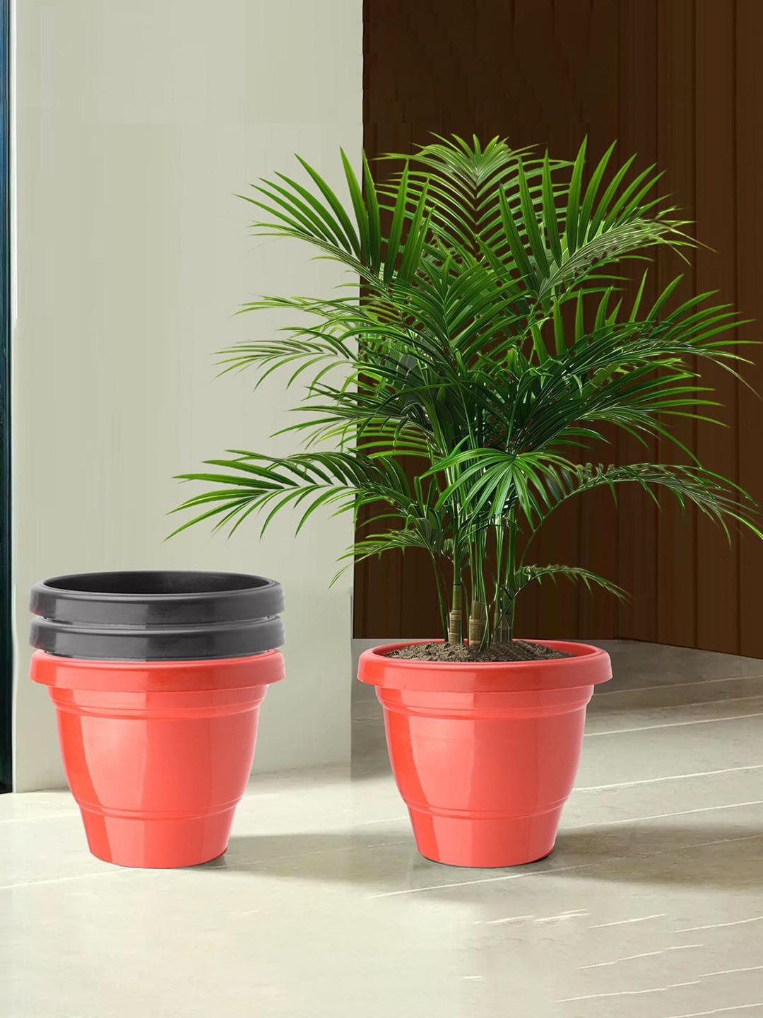 

Kuber Industries Red & Black 4 Pieces Lightweight Planters