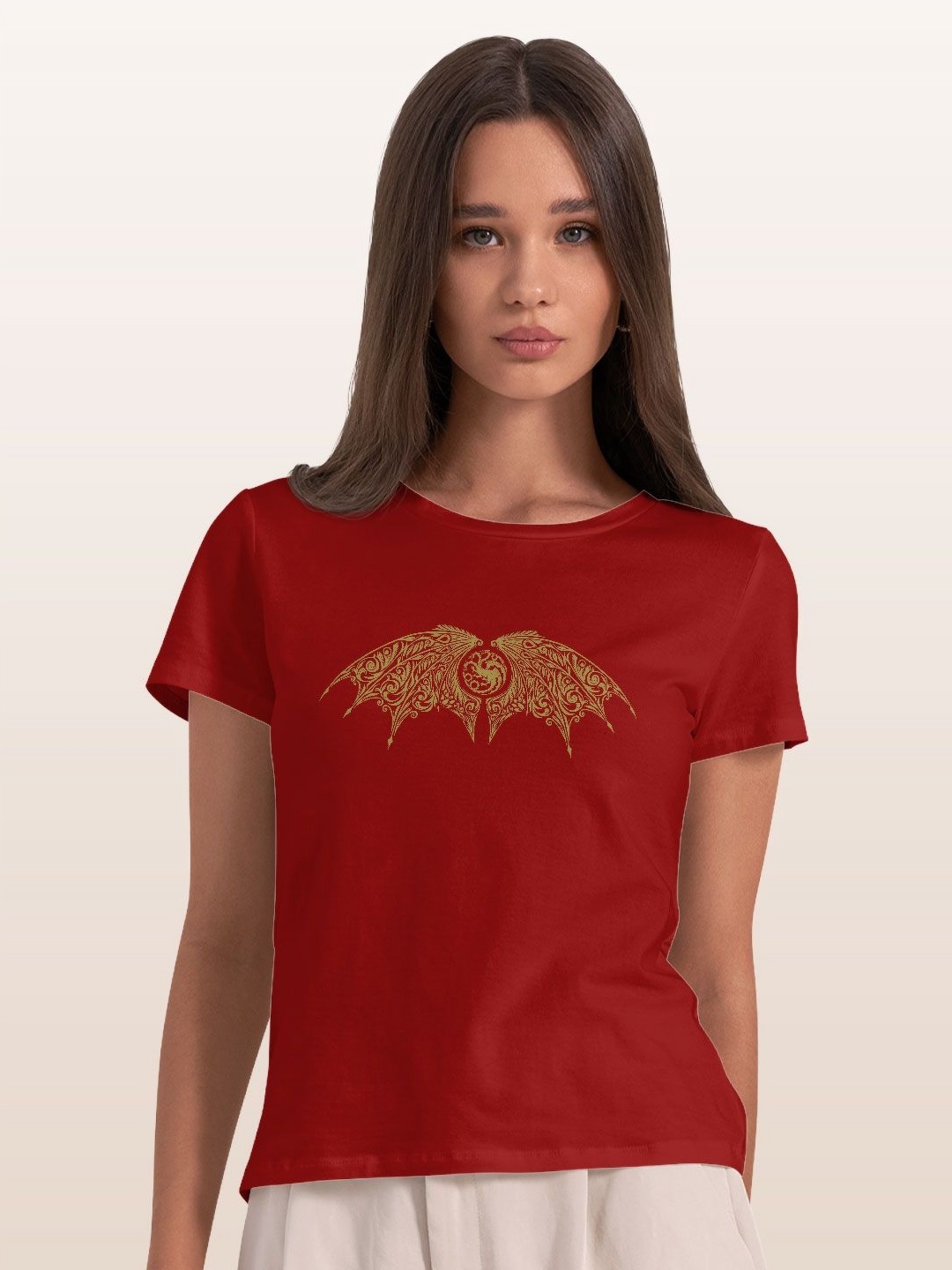 

macmerise Women Printed Extended Sleeves T-shirt, Red
