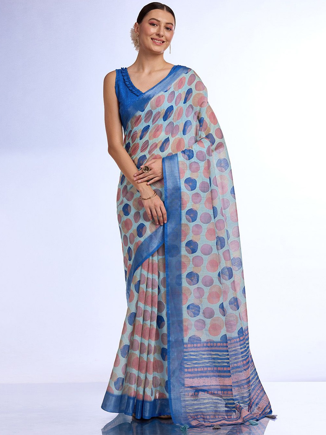 

Ishin Geometric Zari Saree, Blue