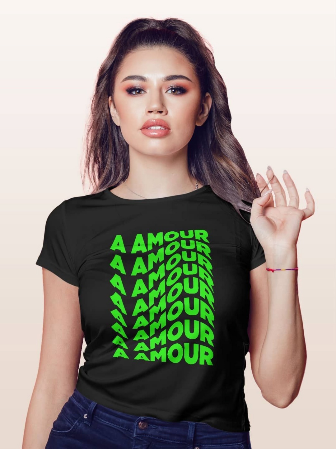 

macmerise Women Printed Extended Sleeves T-shirt, Black