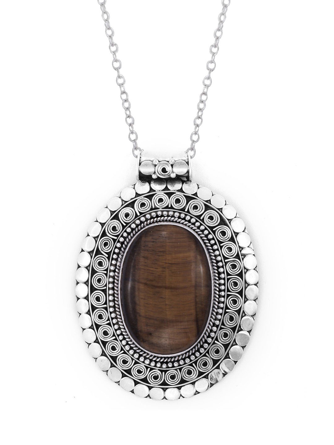 

Exotic India Tiger Eye Gemstone Sterling Silver Pendant