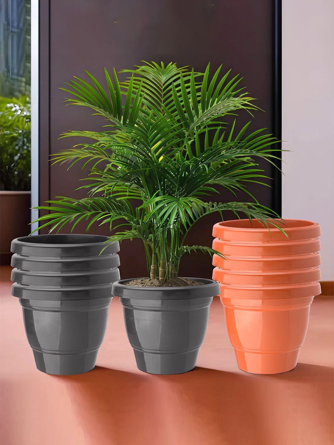 

Kuber Industries Orange & Black 10 Pieces Lightweight Planters