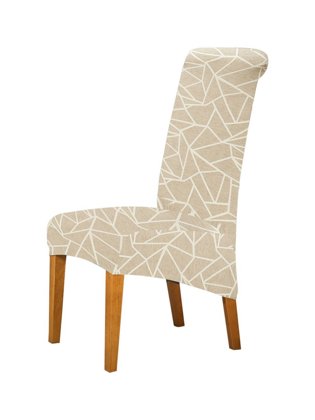 

HOKIPO Beige & White Printed 140 GSM High Back Dining Chair Cover