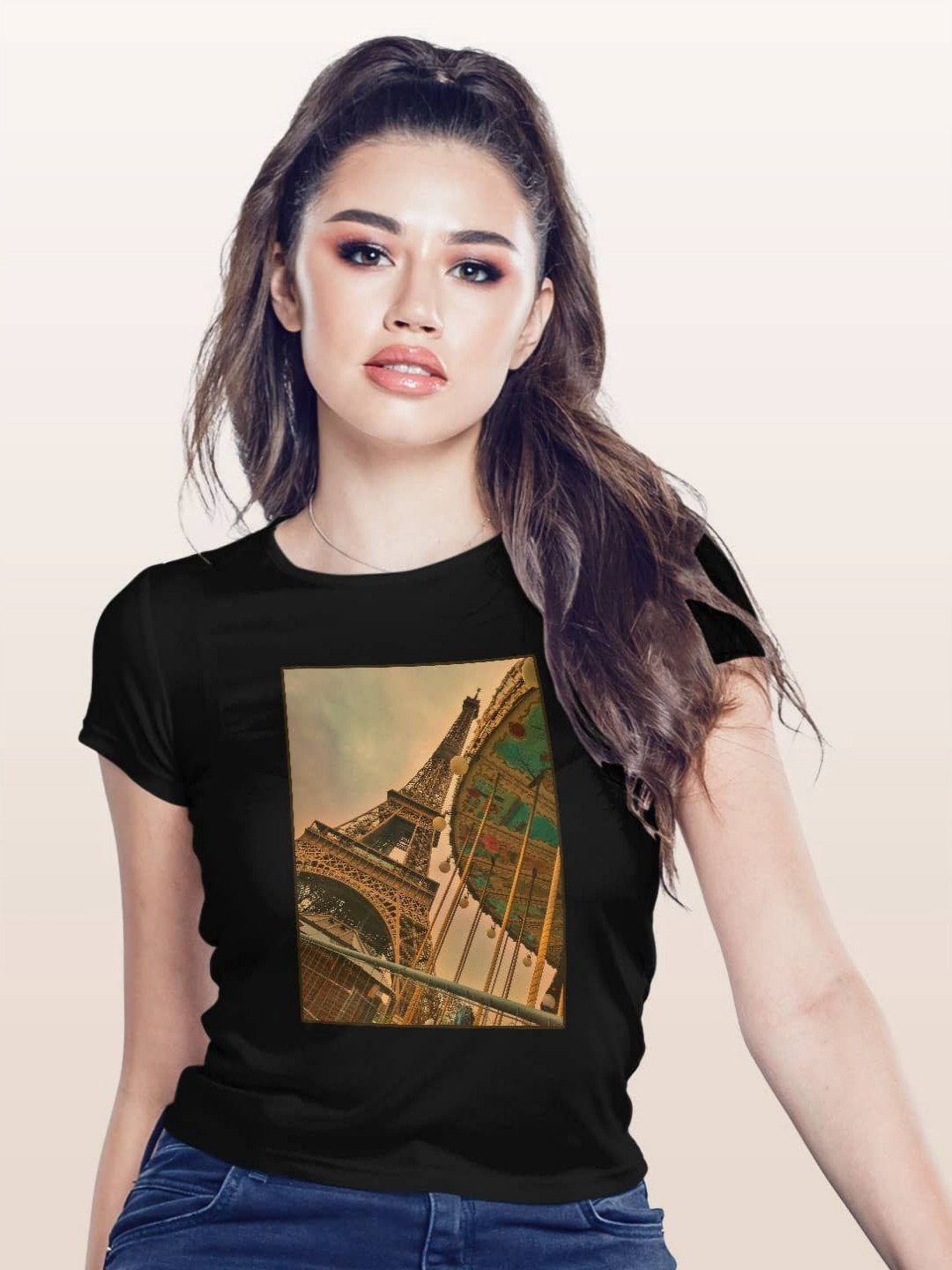 

macmerise Women Printed Extended Sleeves T-shirt, Black