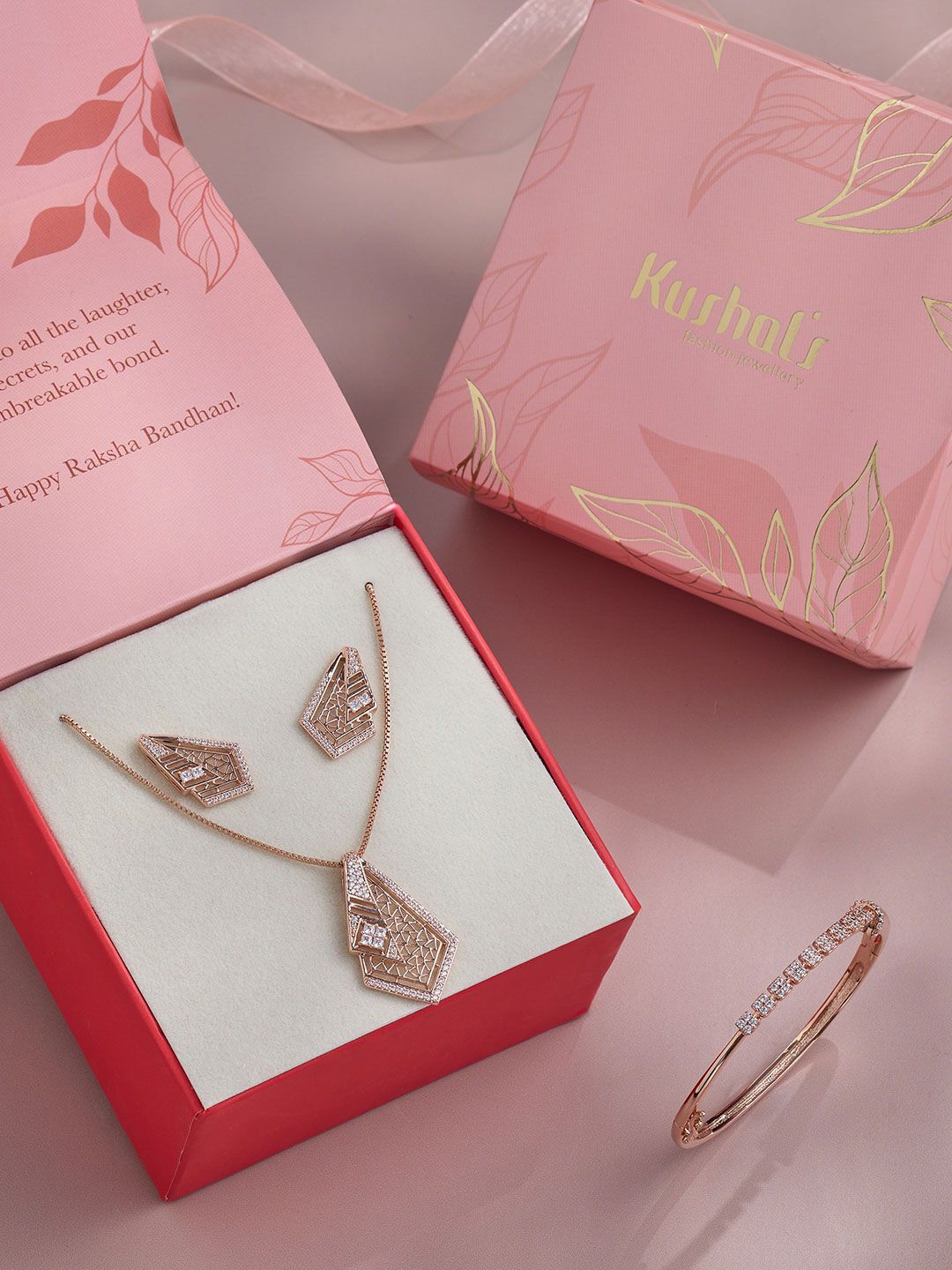 

Kushal's Fashion Jewellery Rose Gold Plated Cubic Zirconia Studded Jewellery Set