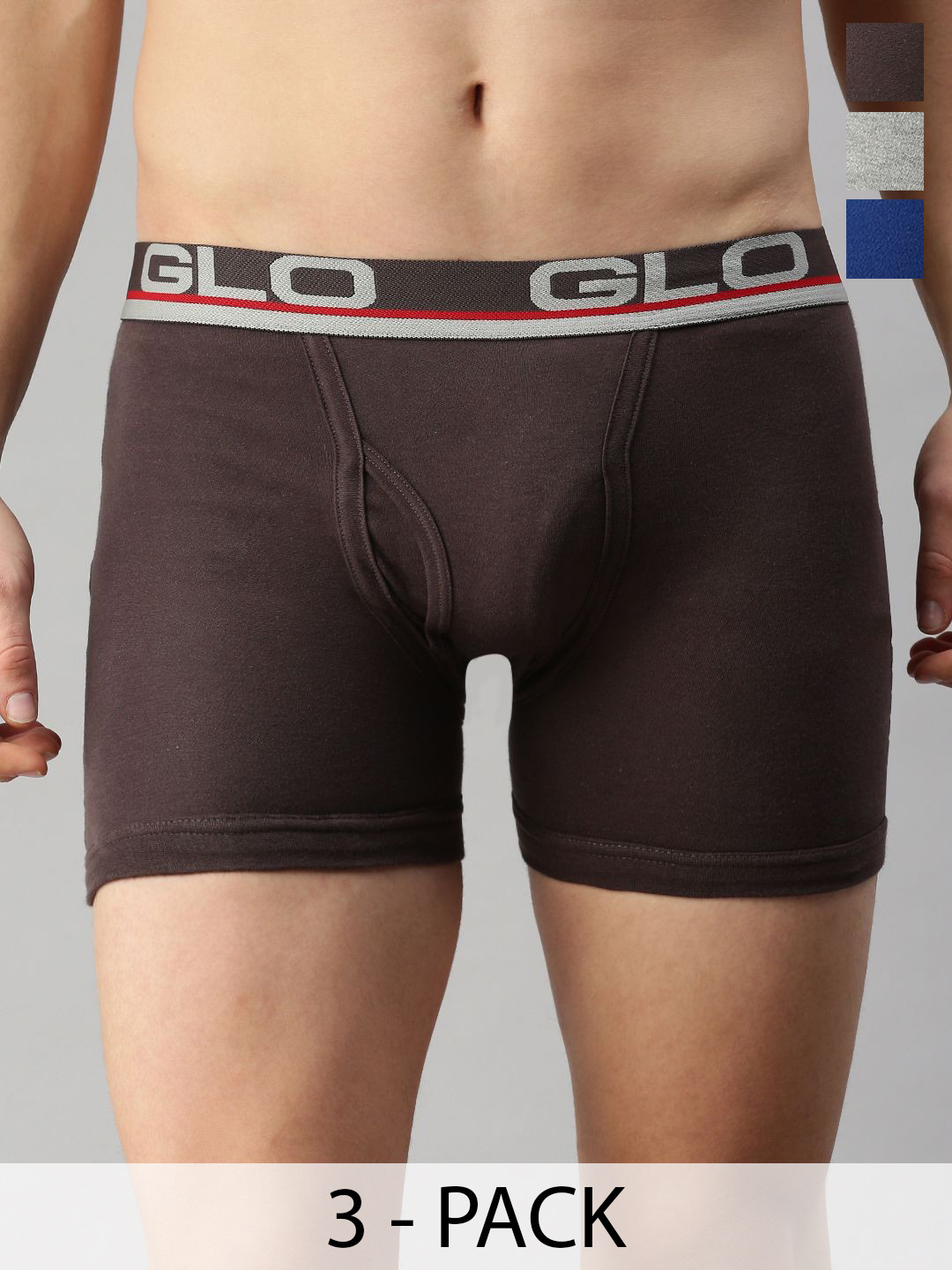 

Lux Cozi Men Pack Of 3 Pure Cotton Assorted Short Trunks COZI_GLO_INTLCK_AST3_3PC, Coffee brown