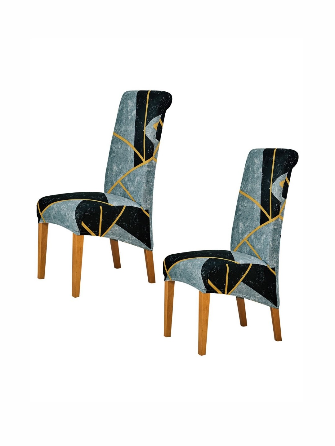

HOKIPO Grey & Black 2 Pieces Printed 140 GSM Long Back Dining Chair Covers