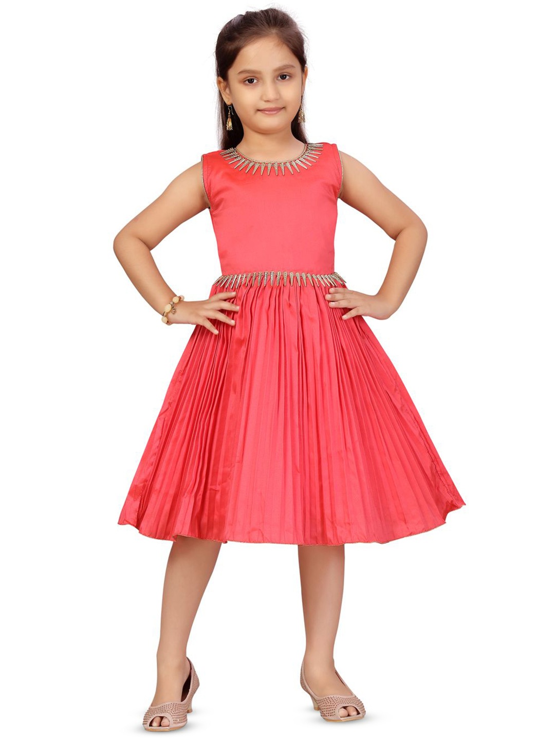 

BAESD Girls Embellished Pleated Fit & Flare Dress, Red