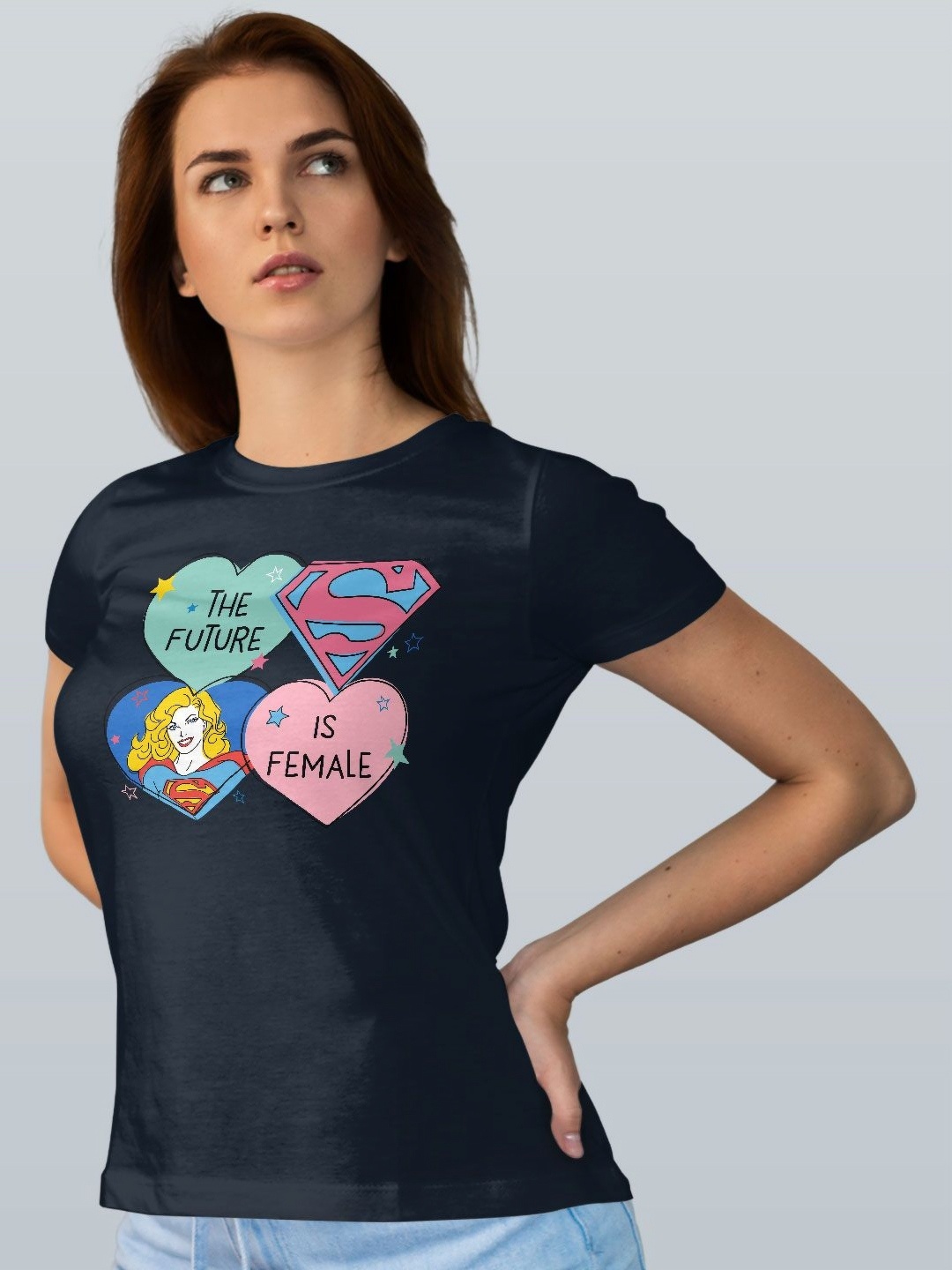 

macmerise Women Printed Extended Sleeves T-shirt, Navy blue