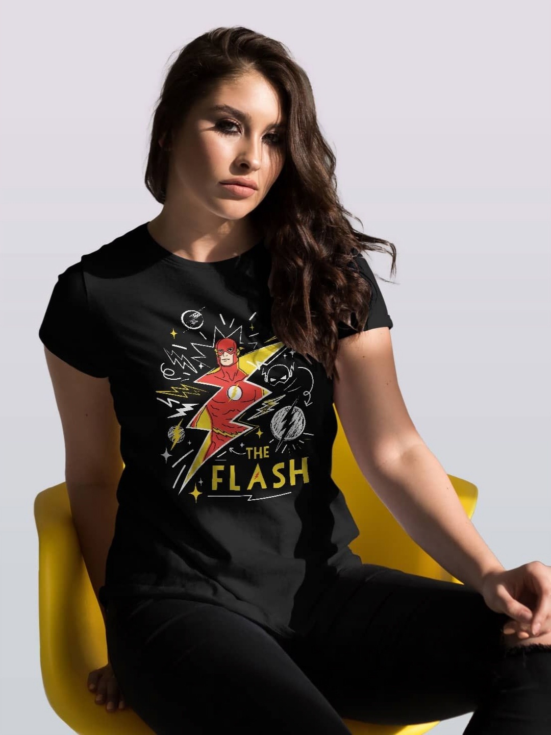 

macmerise Women Biker Printed Applique T-shirt, Black