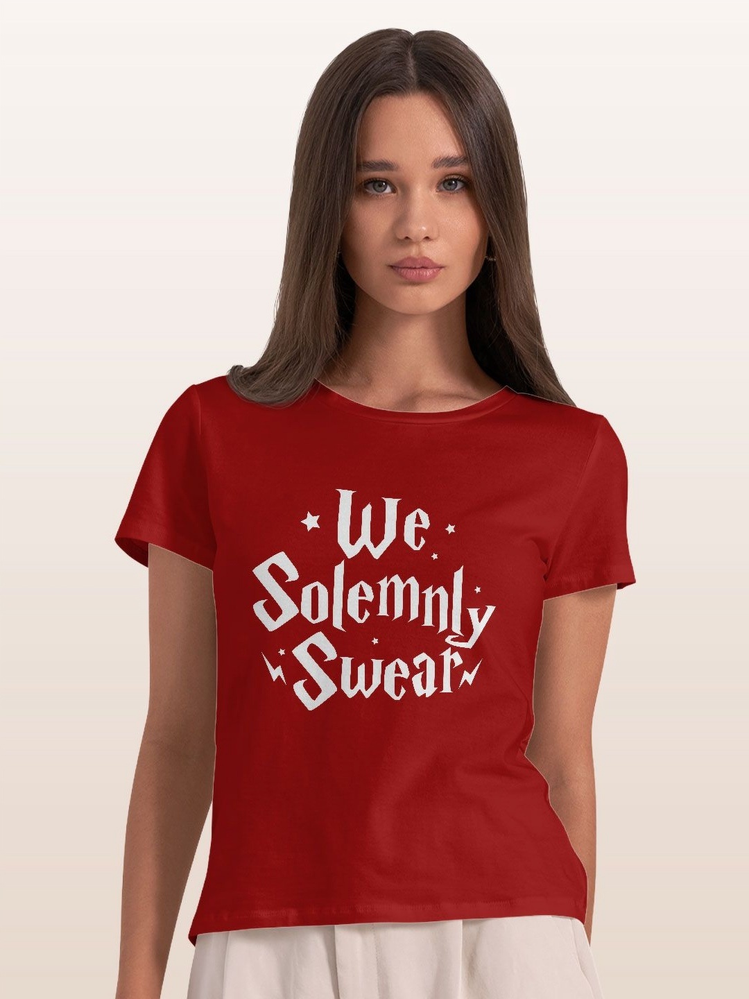 

macmerise Women Typography Printed Extended Sleeves T-shirt, Red