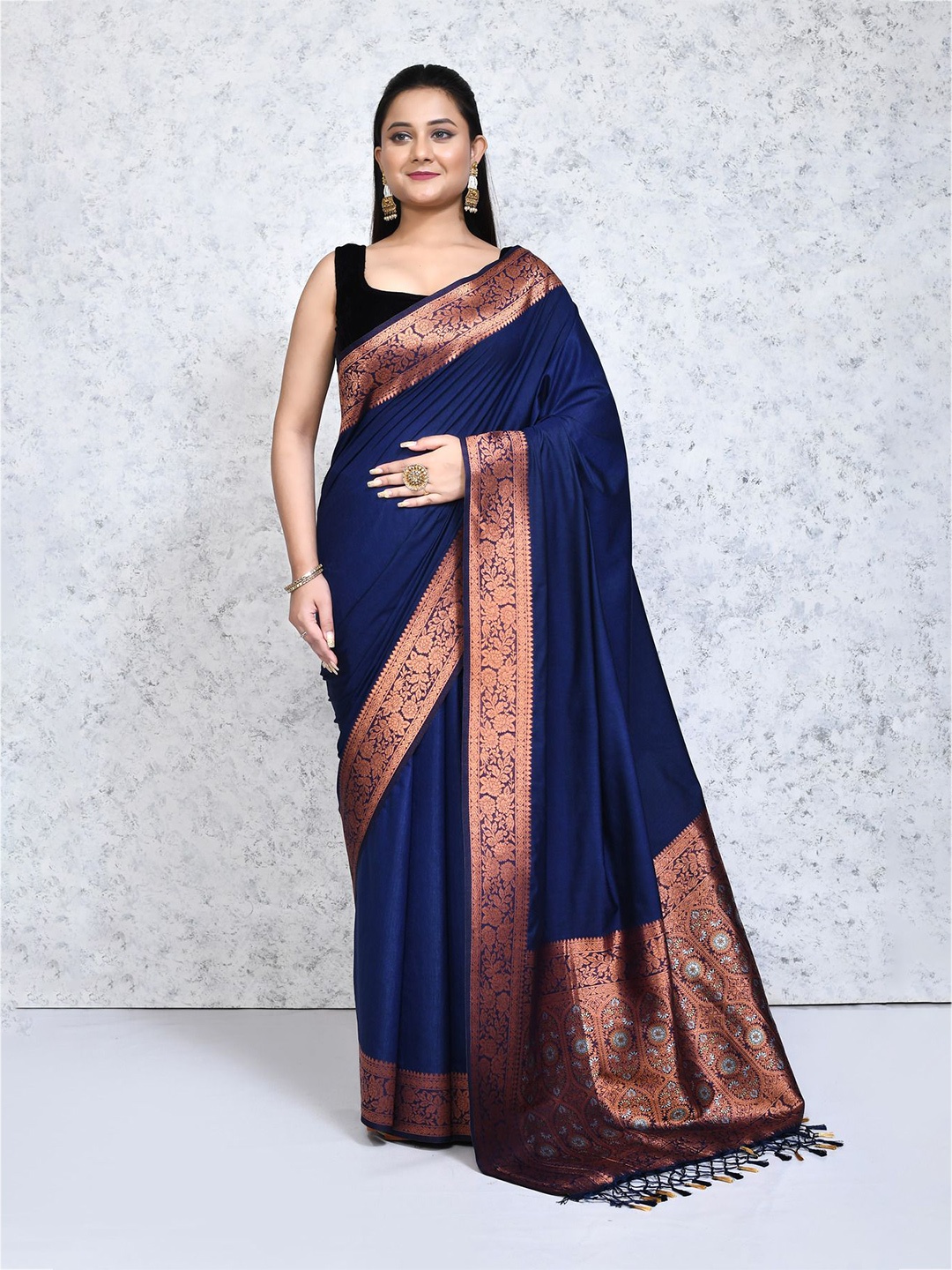 

SPRISH Zari Woven Solid Pure Silk Saree, Blue