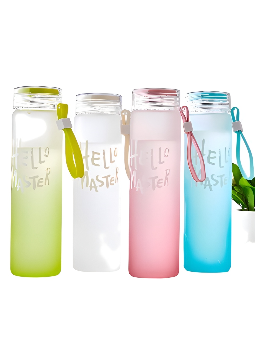 

WELOUR White & Green 4 Pieces Printed Glass Water Bottles 400ml Each