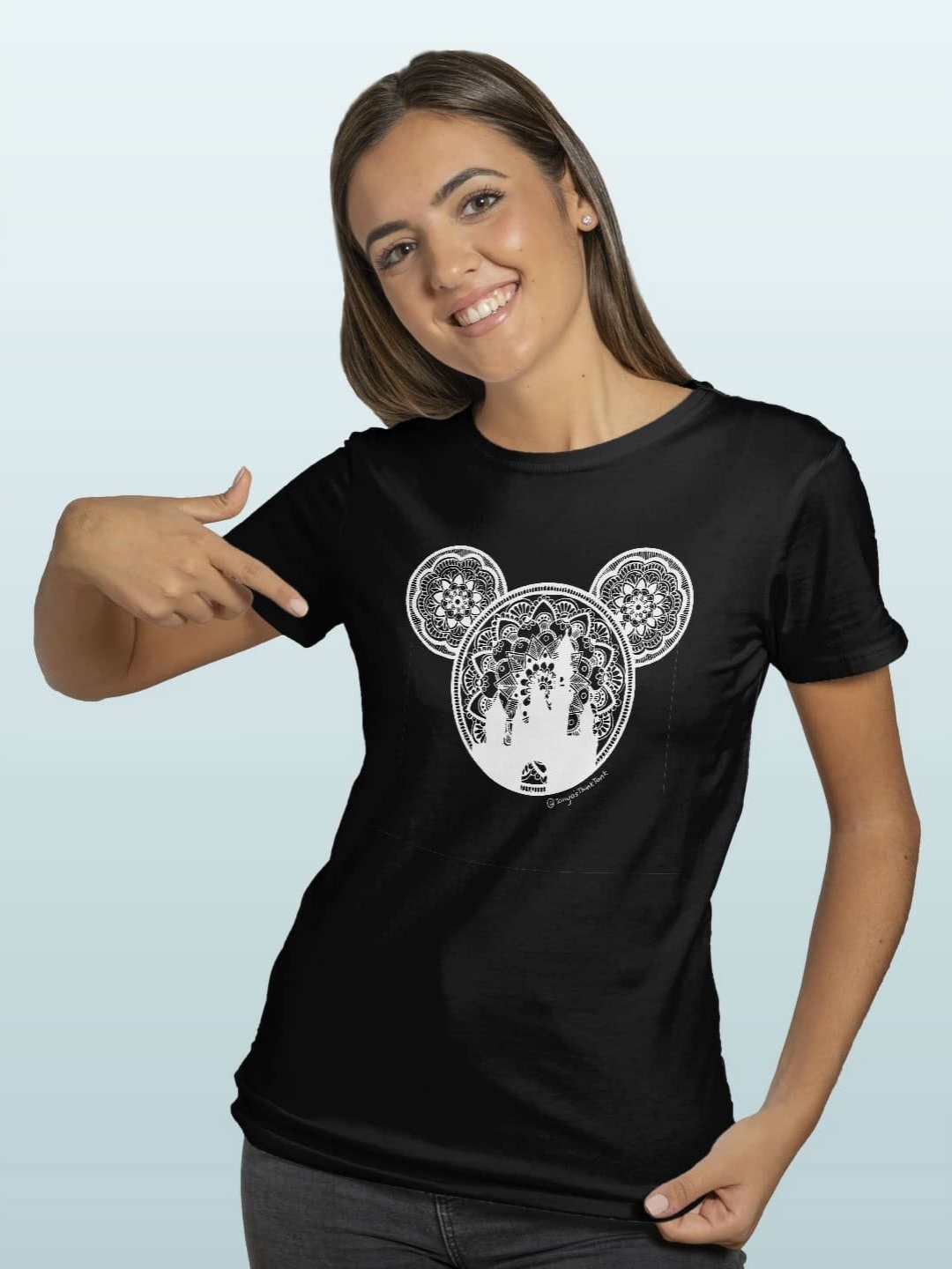 

macmerise Women Printed Cut Outs T-shirt, Black