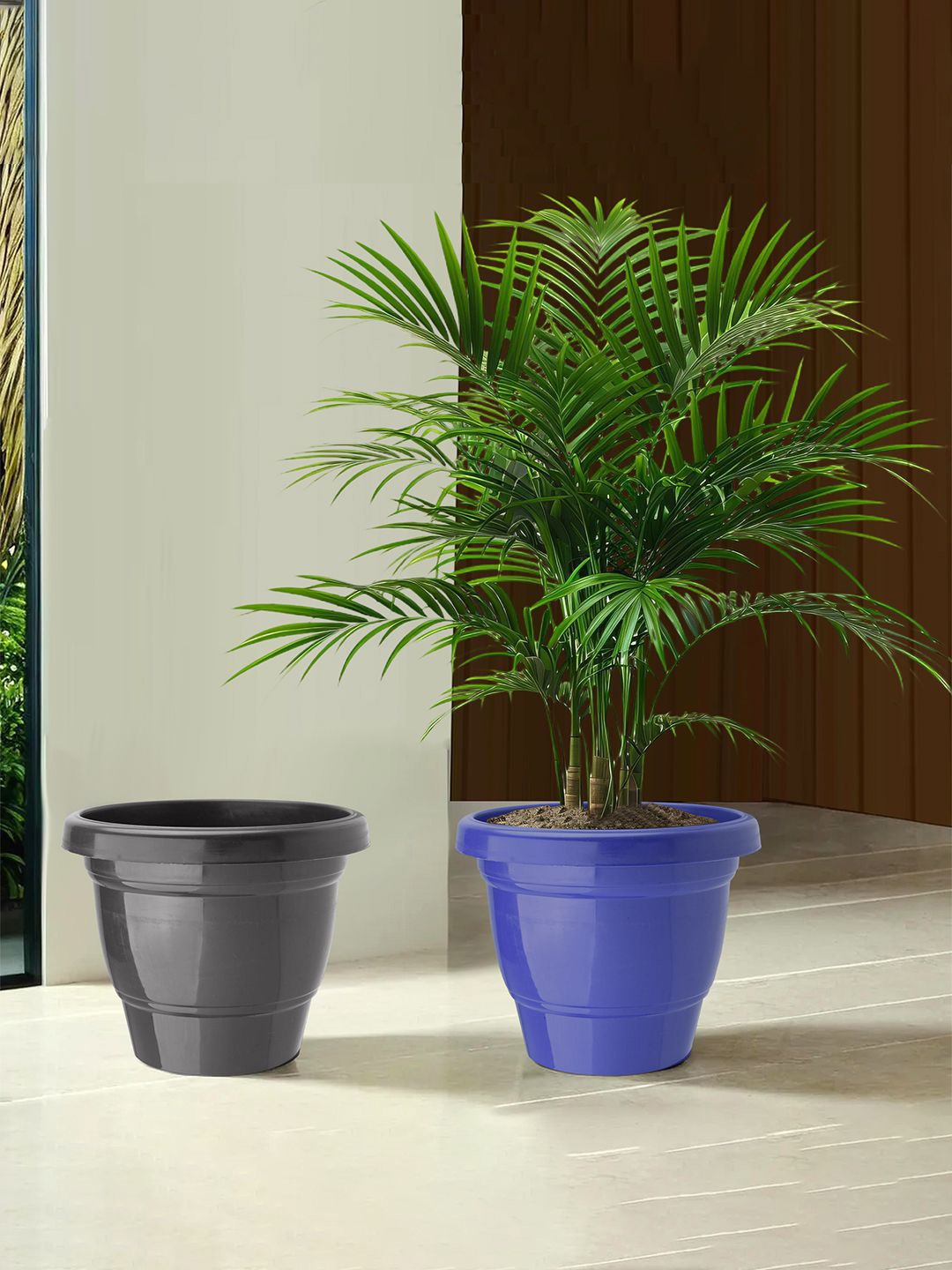 

Kuber Industries Blue & Black 2 Pieces Flower Planters