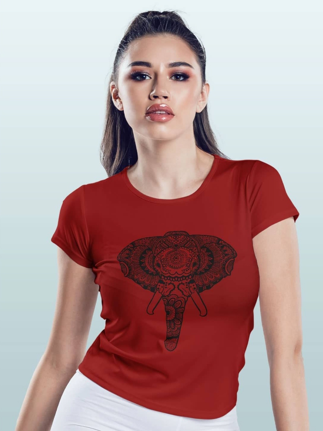 

macmerise Women Printed Extended Sleeves T-shirt, Red