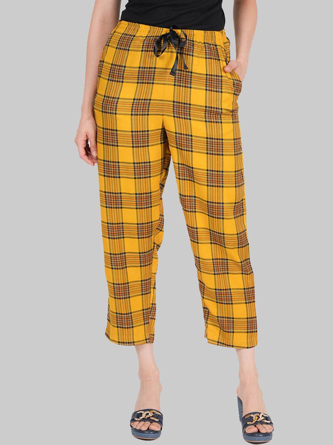 

Style Shoes Women Checked Mid Rise Lounge Pants, Yellow