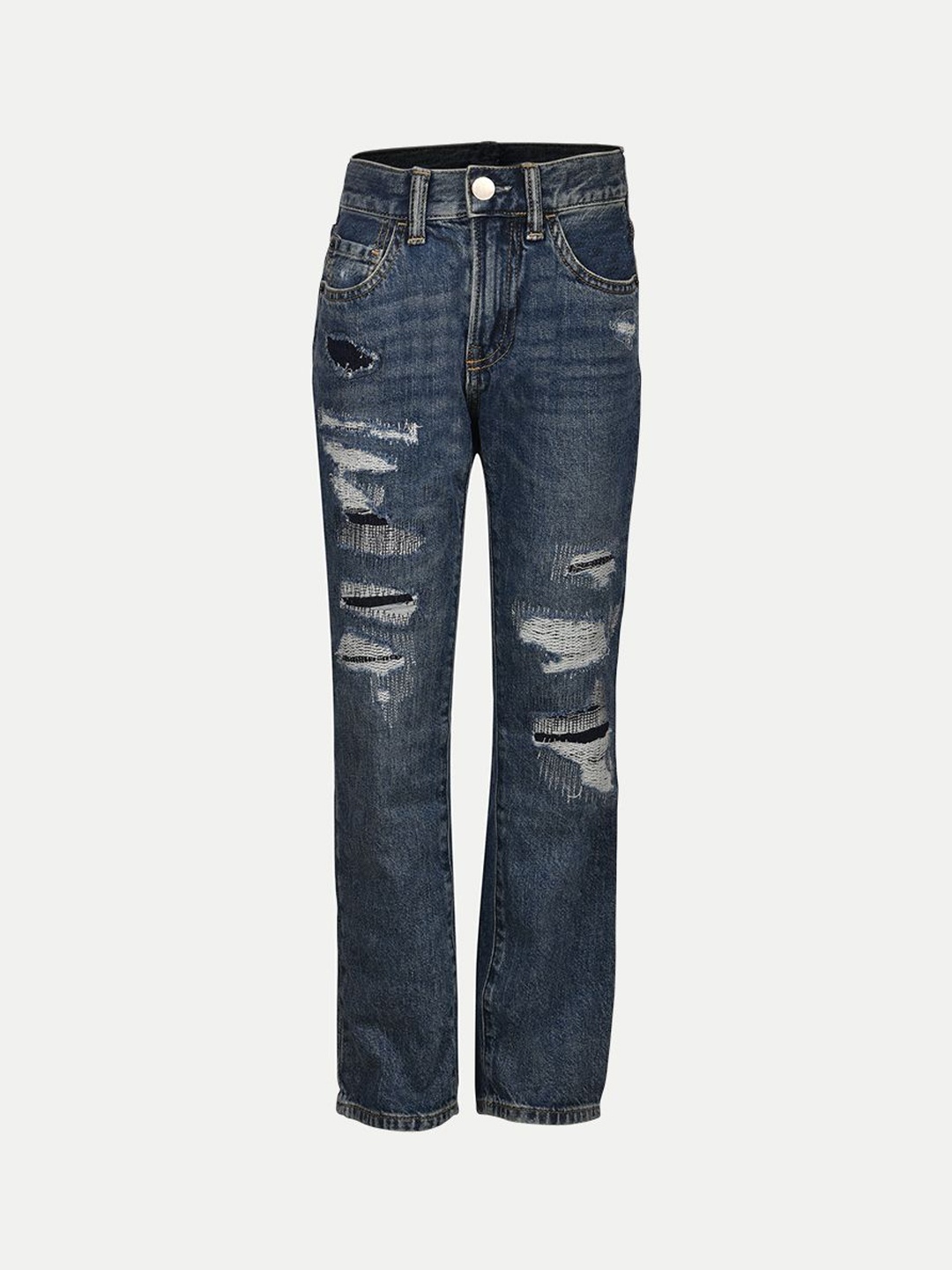 

BAESD Boys Slim Fit Mid-Rise Highly Distressed Light Fade Jeans, Blue