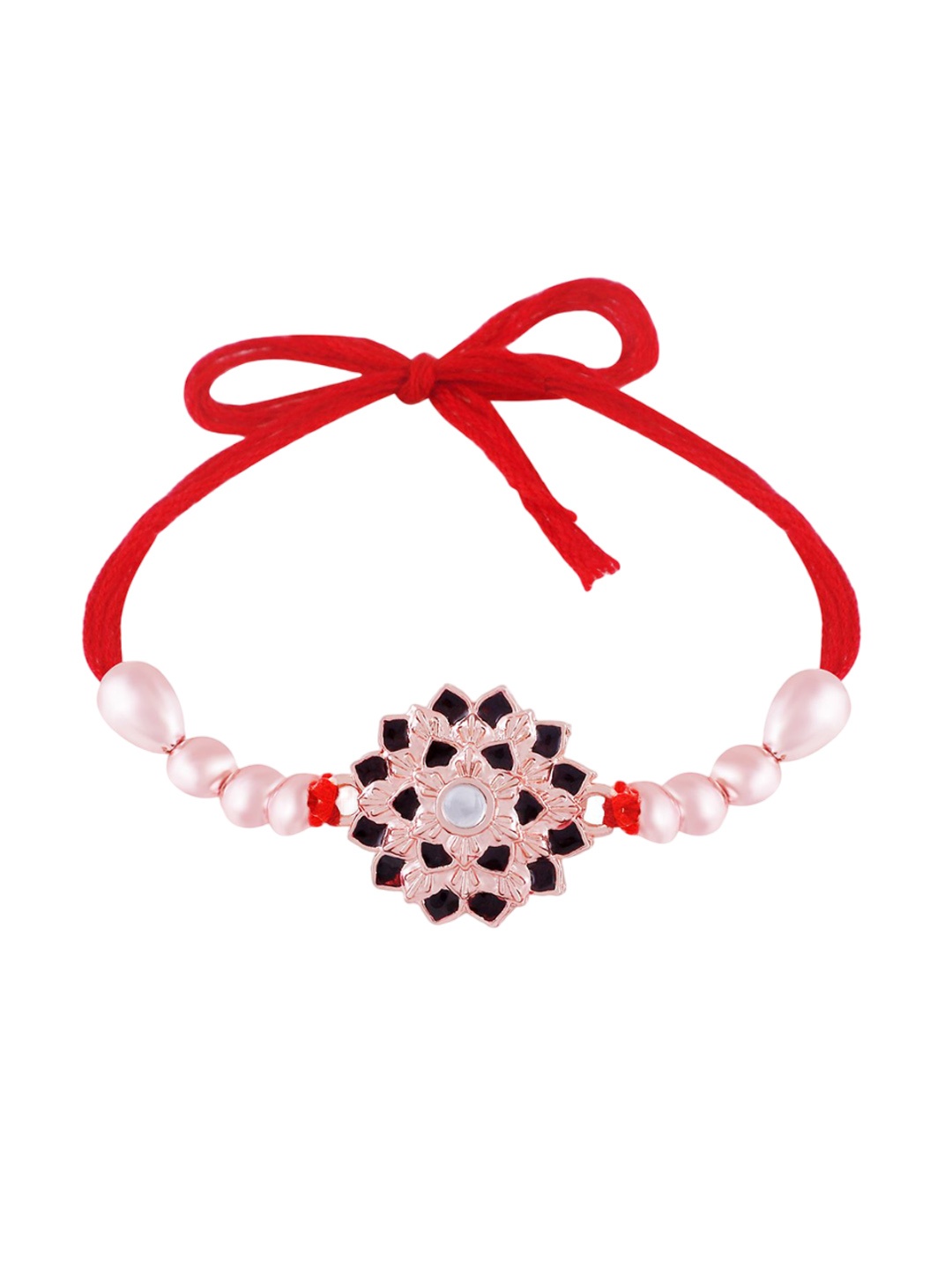 

Okos Rose Gold Plated Floral Style Meenakari Thread Rakhi