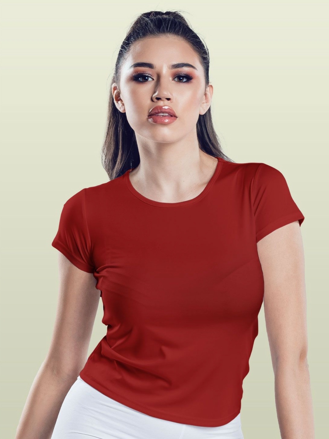 

macmerise Women Typography Printed Applique T-shirt, Red