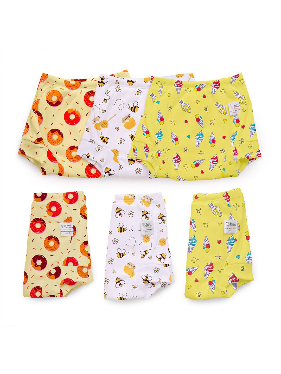 

SuperBottoms Pack of 6 Infants Padded Briefs, Yellow