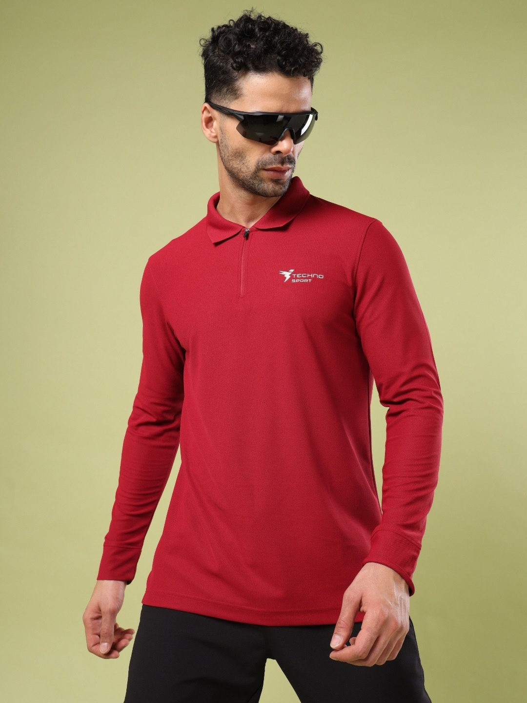 

Technosport Polo Collar UPF50 Slim Fit Tshirt, Red