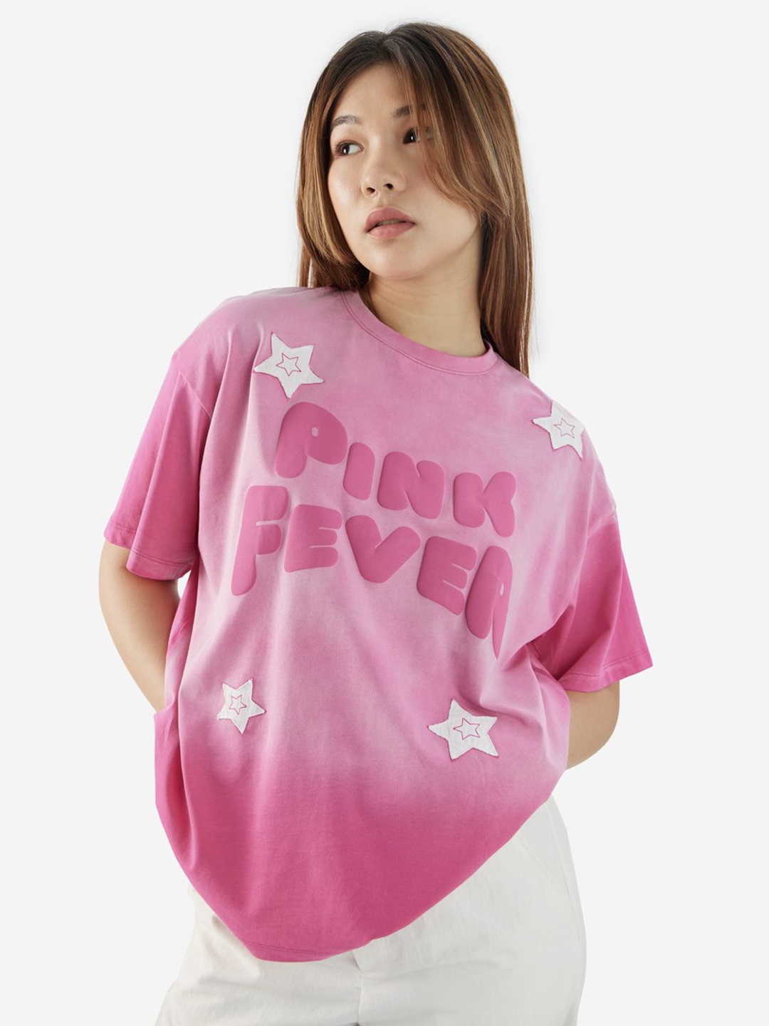 

The Souled Store Women Typography Printed Cotton Oversized T-shirt, Pink