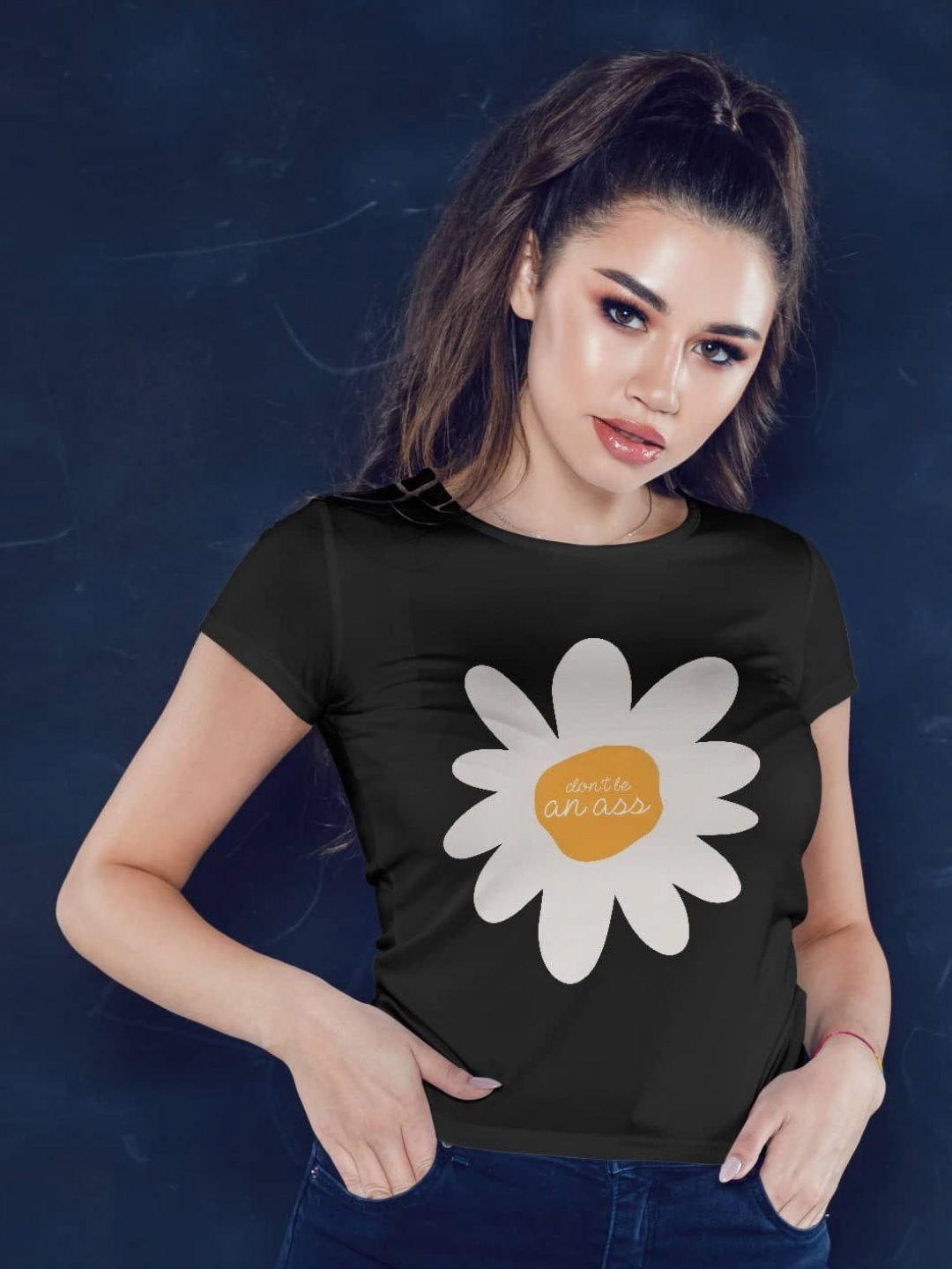 

macmerise Women Printed Applique T-shirt, Black