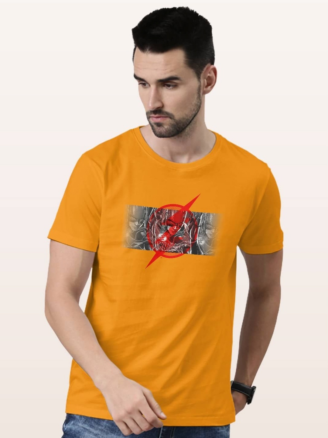 

macmerise Men Printed V-Neck Applique T-shirt, Yellow