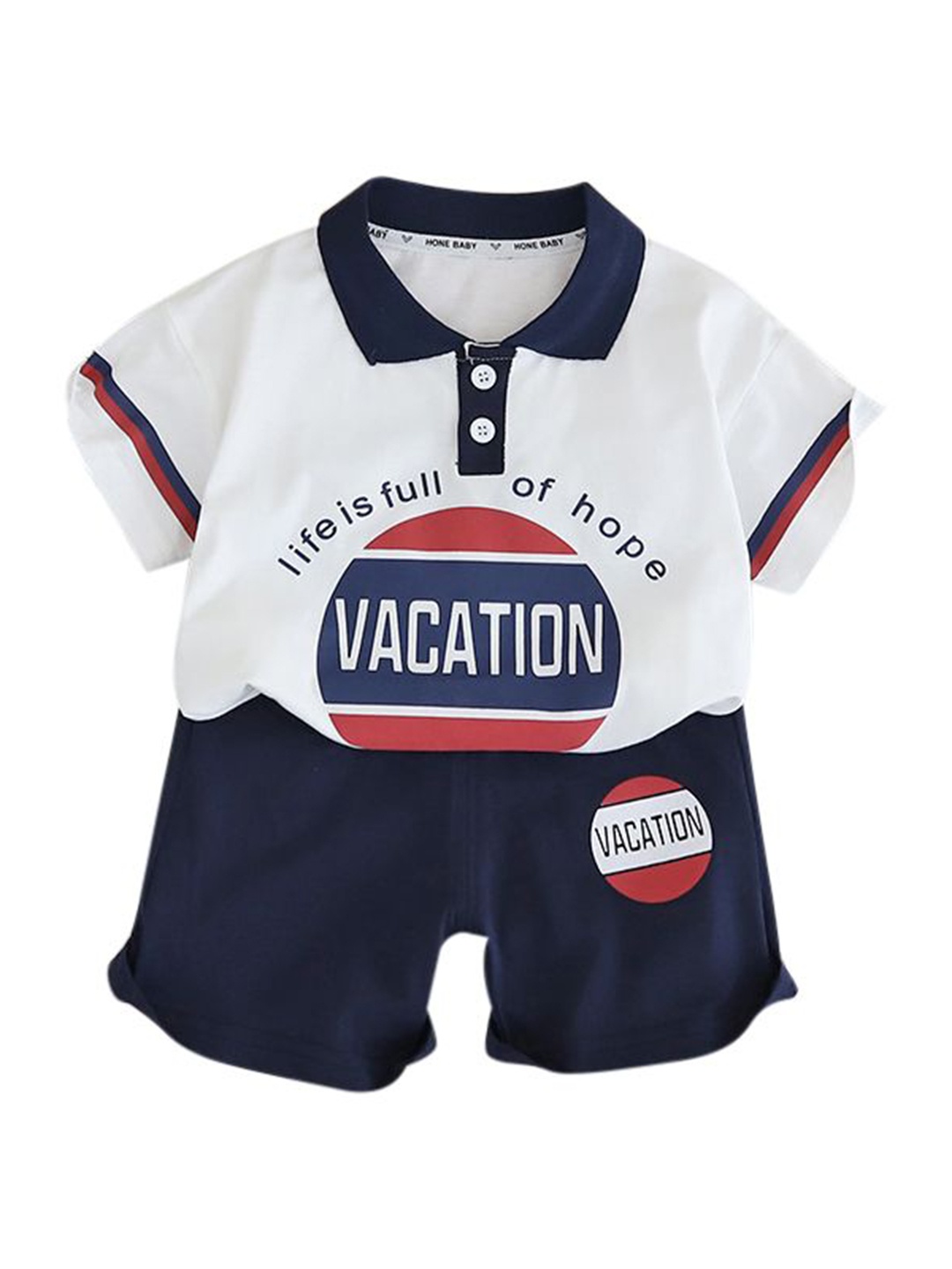 

StyleCast x Revolte Boys Printed Polo Collar Pure Cotton T-shirt with Shorts, White
