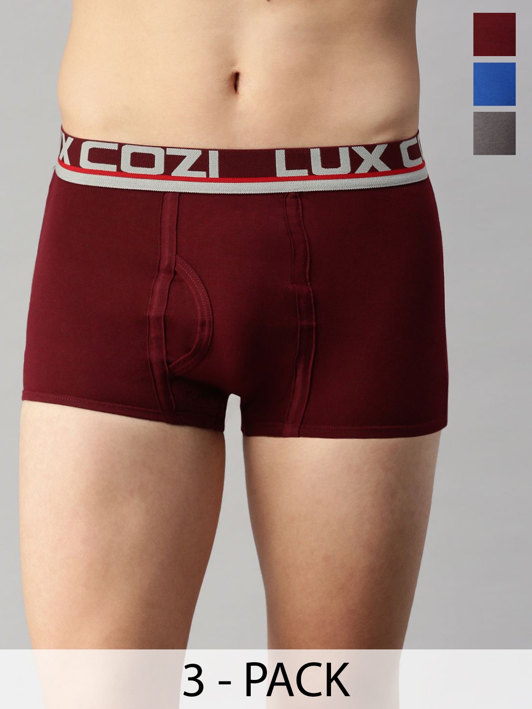 

Lux Cozi Pack Of 3 Cotton Assorted Trunks COZI_GLO_MINI_TRNK_AST2_3PC, Maroon