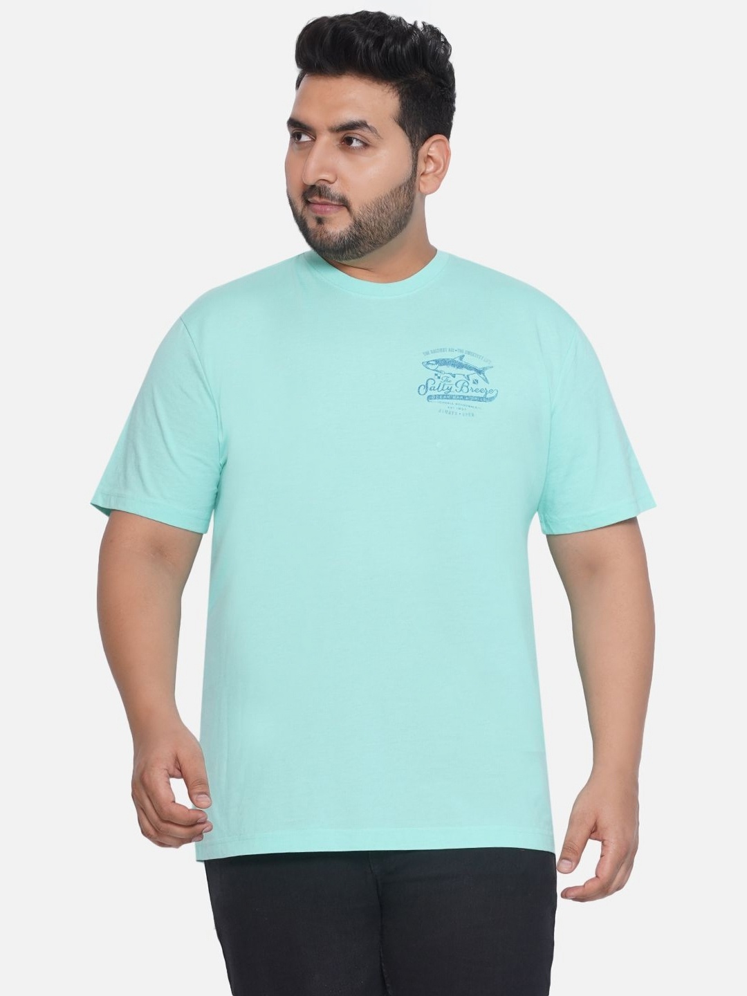 

Santonio Santonio Men Plus Size Solid Round Neck Cotton T-shirt, Green