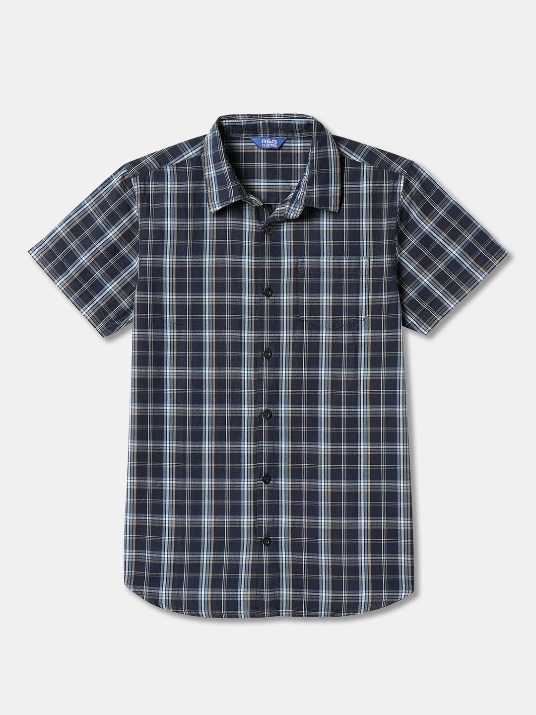 

R&B Boys Relaxed Tartan Checks Opaque Checked Casual Shirt, Blue