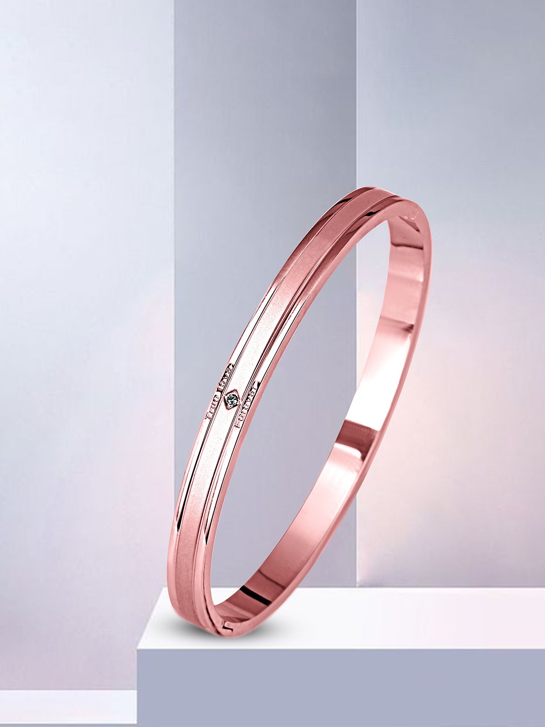 

MEENAZ Men Rose Gold-Plated Stainless Steel American Diamond Kada Bracelet