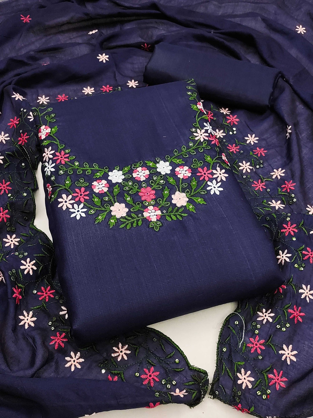 

Panzora Floral Embroidered Unstitched Dress Material, Blue