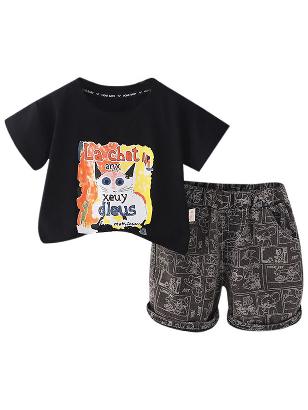 

StyleCast x Revolte Boys Printed Pure Cotton T-shirt with Shorts, Black