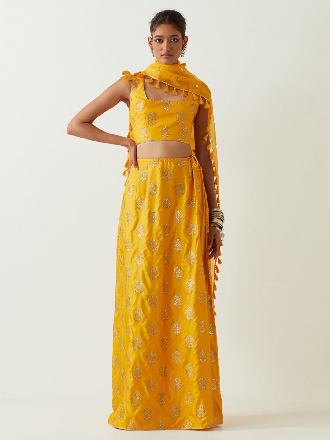 

Payal Singhal Embroidered Beads and Stones Ready to Wear Lehenga & Blouse With Dupatta, Mustard