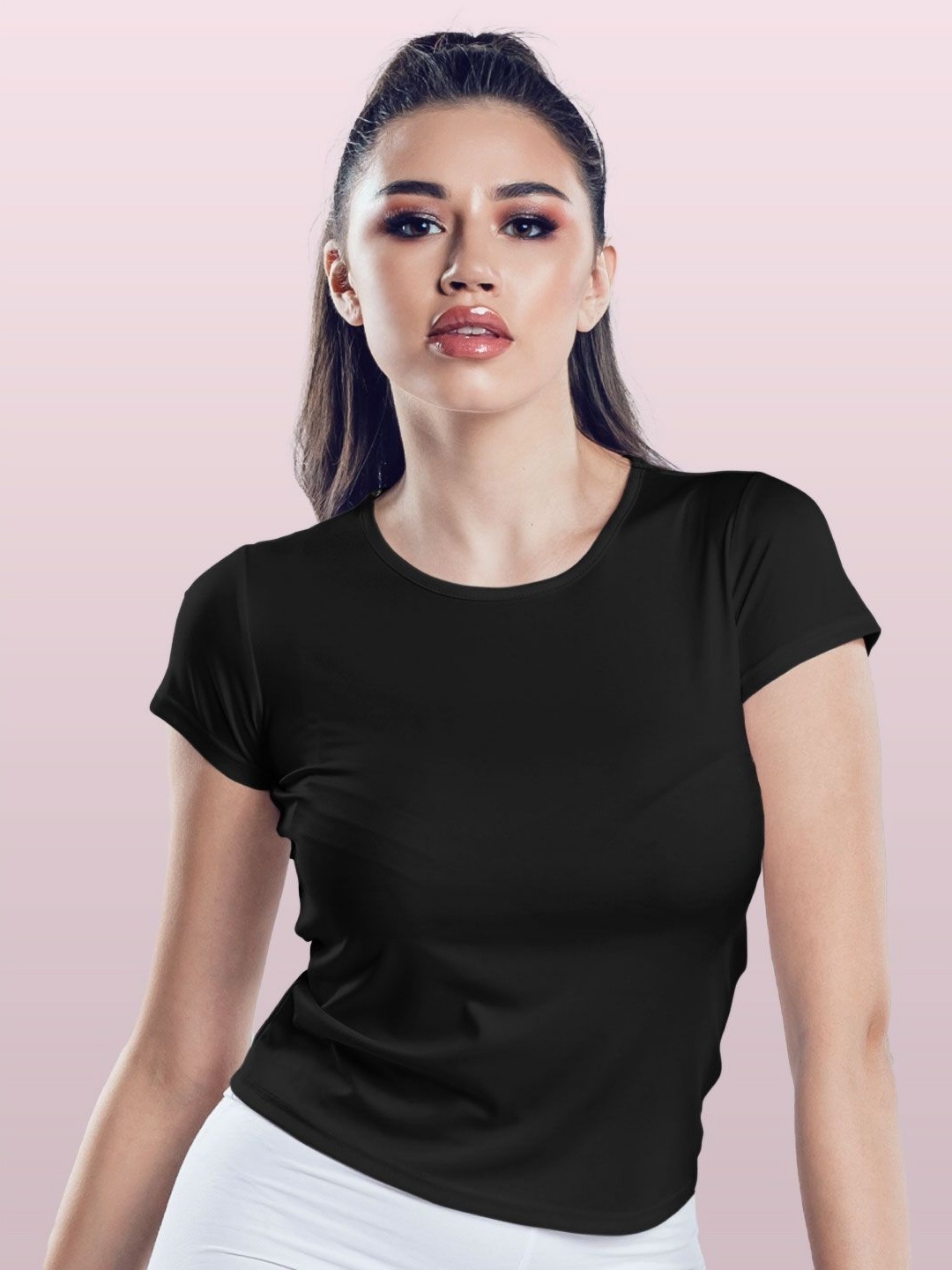 

macmerise Women Printed V-Neck Extended Sleeves Pockets T-shirt, Black
