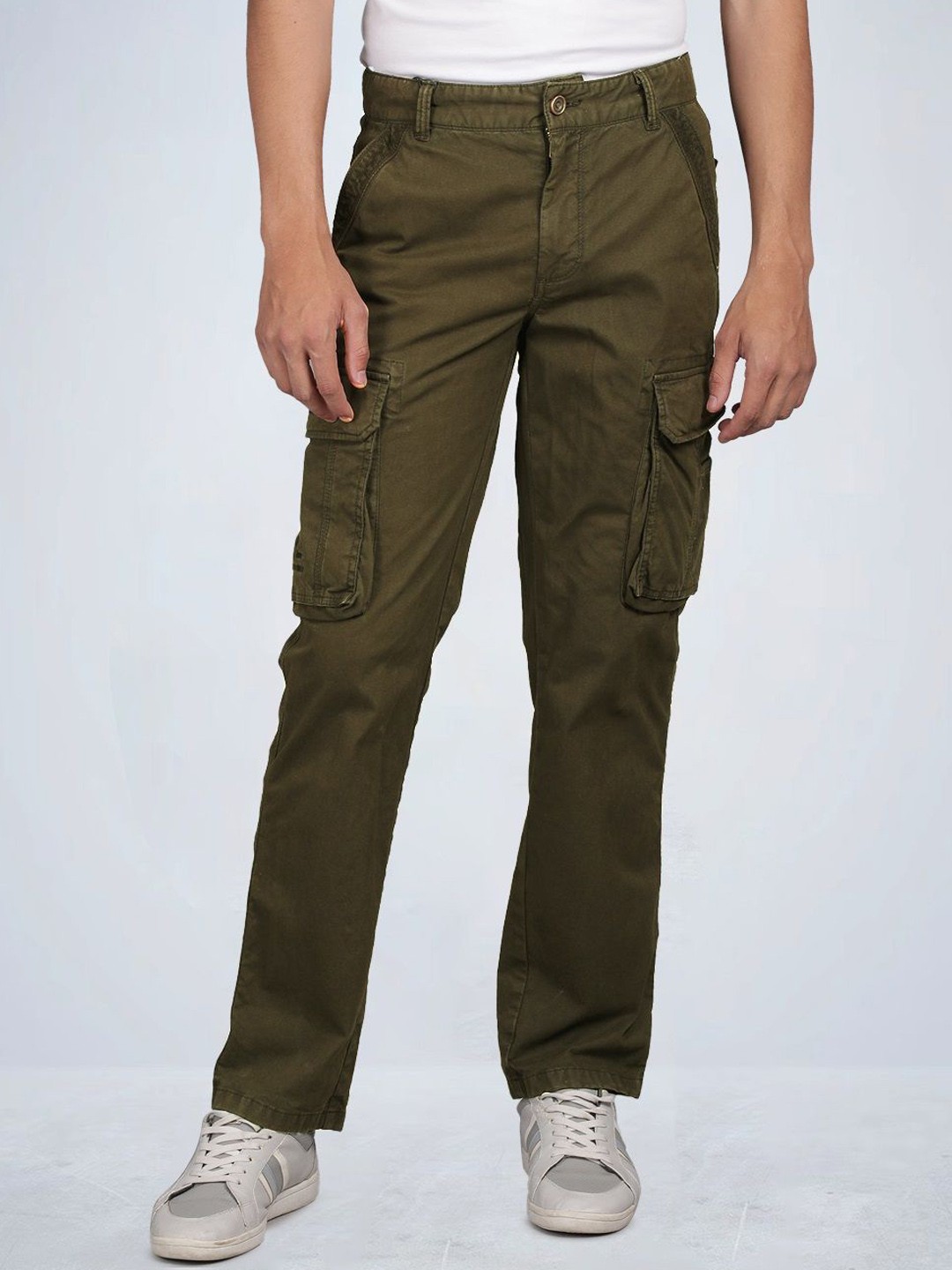 

t-base Men Regular Fit Cargos Trousers, Olive