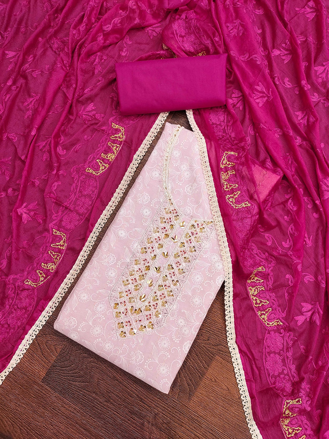 

KALINI Pure Cotton Unstitched Dress Material, Pink