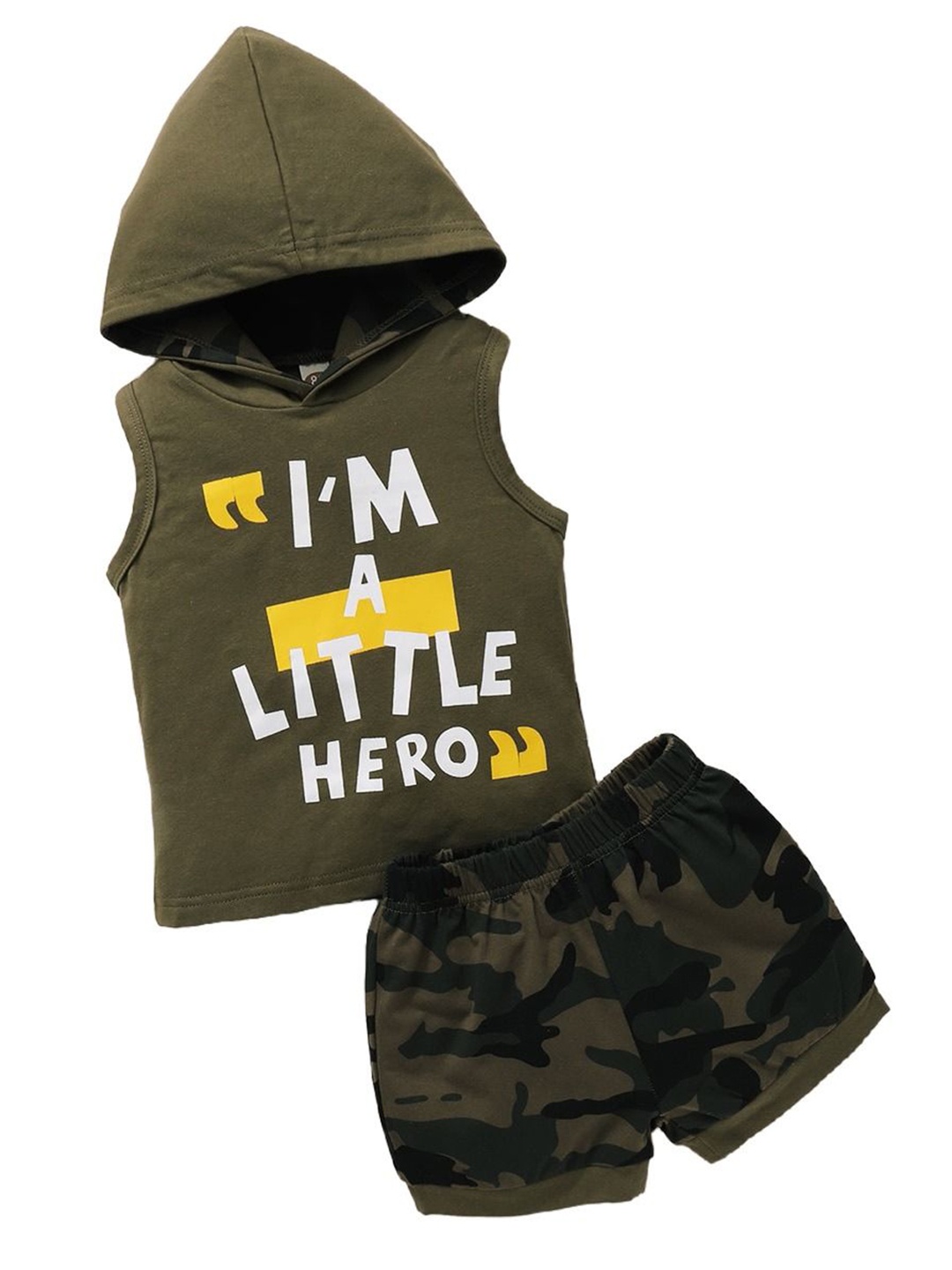 

StyleCast x Revolte Boys Green & White Printed Hooded Pure Cotton T-shirt with Shorts