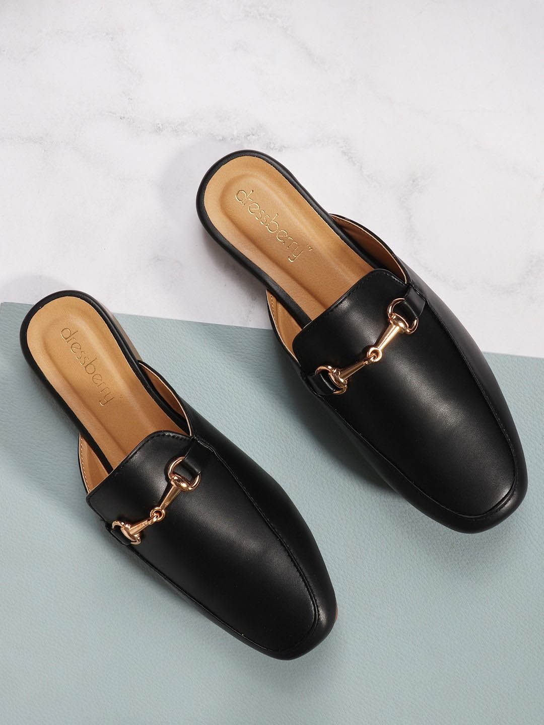 

DressBerry Women Round Toe Mules Flats, Black