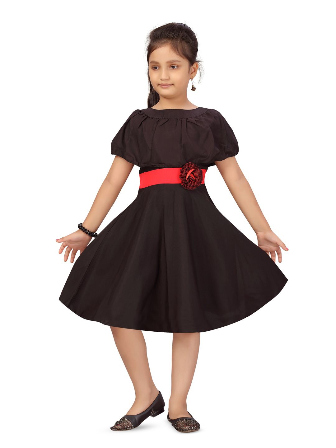 

BAESD Girls Cape Sleeve Applique Fit & Flare Dress, Black