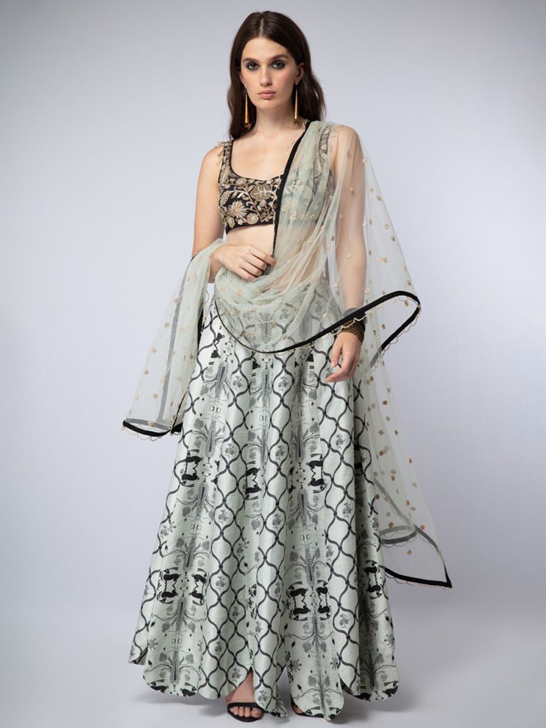 

Payal Singhal Embroidered Sleeveless Ready to Wear Lehenga & Blouse With Dupatta, Black