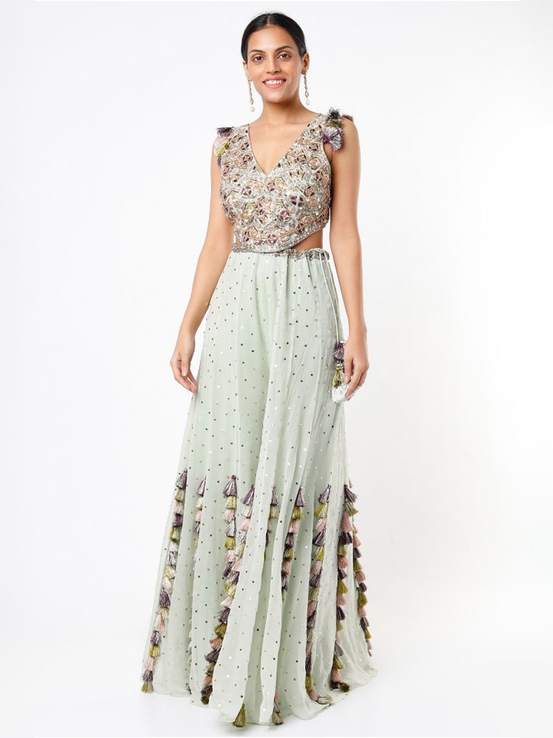 

Payal Singhal Embroidered Top & Dot Mukaish Georgette Palazzo, Green