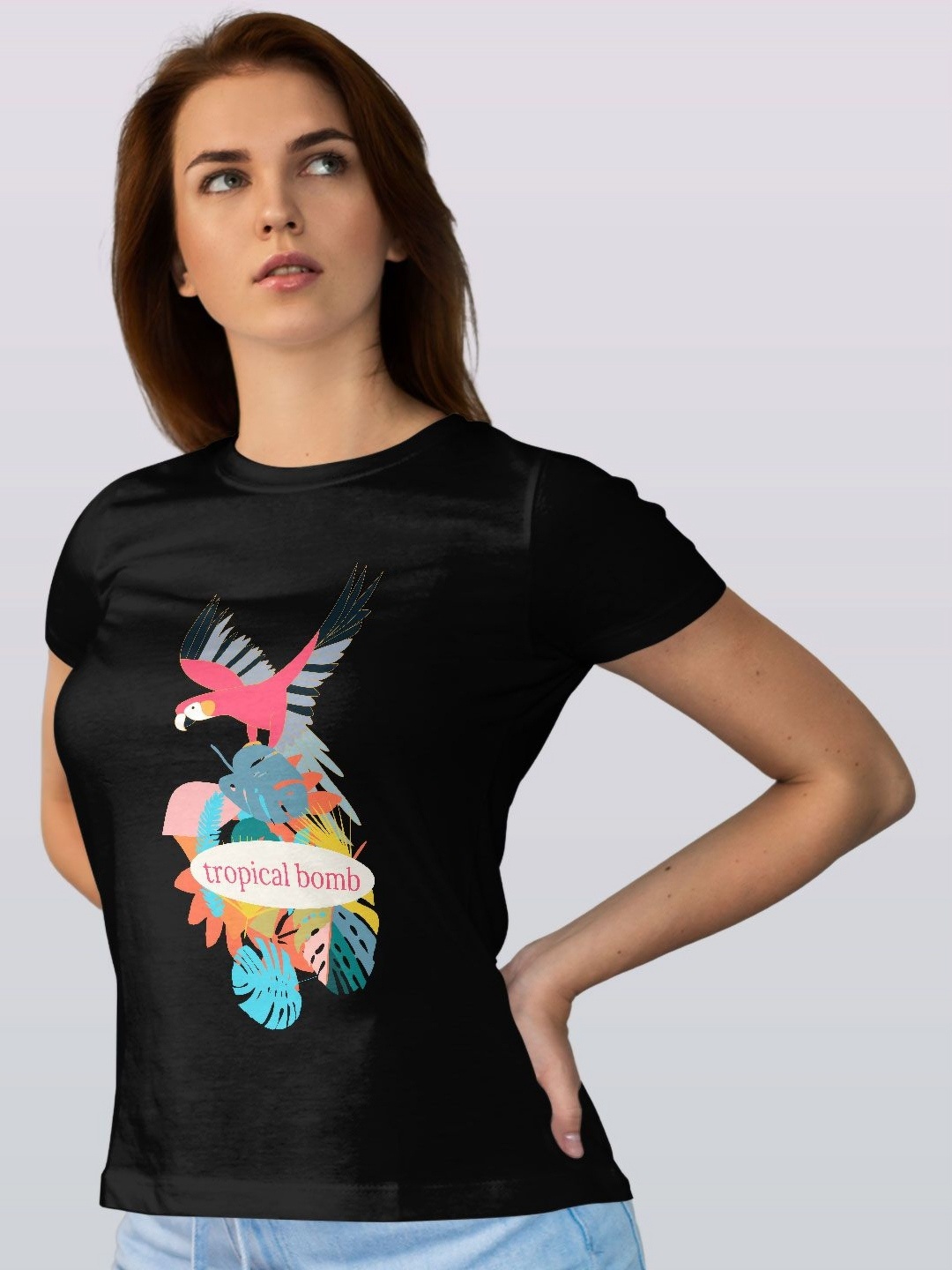 

macmerise Women Printed Applique T-shirt, Black