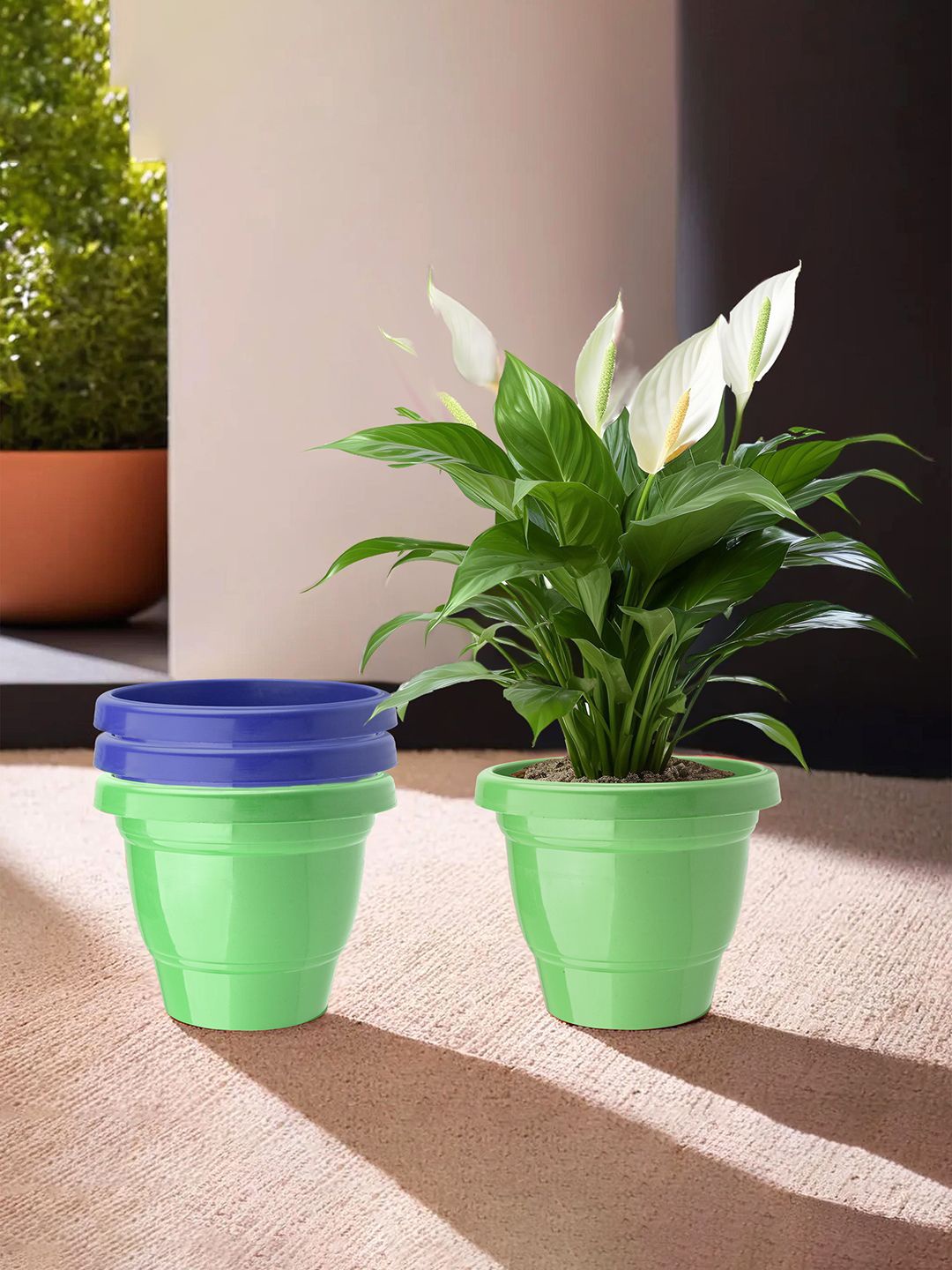 

Kuber Industries Green & Blue 4 Pieces Light Weight 2-Layered Planters