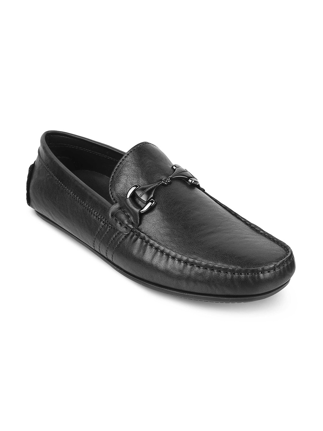 

Tresmode Men Leather Slip-On Loafers With Buckles, Black